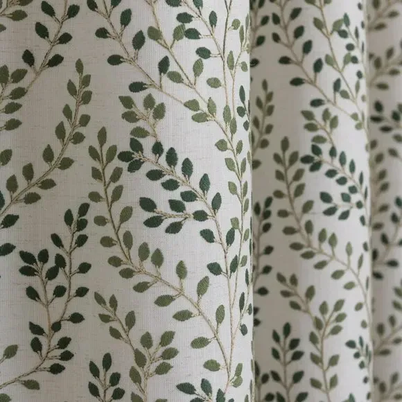 Pencil Pleat Curtains with Embroidery - Green