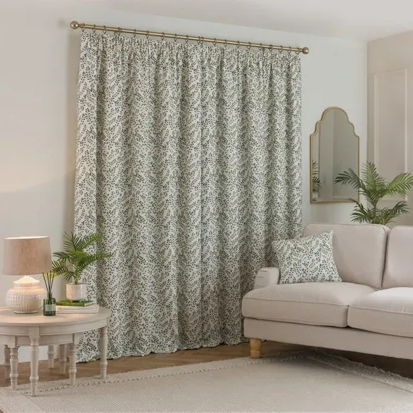 Pencil Pleat Curtains with Embroidery - Green