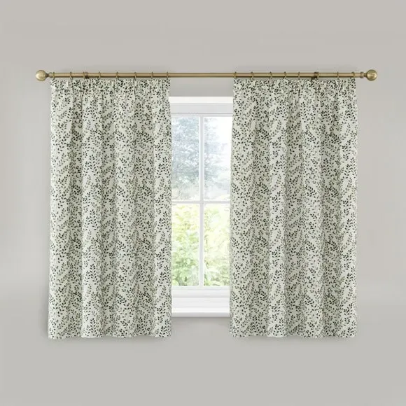 Pencil Pleat Curtains with Embroidery - Green