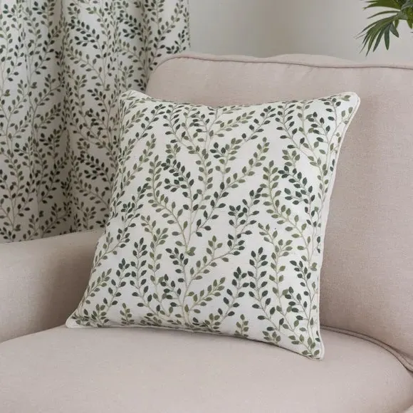 Pencil Pleat Curtains with Embroidery - Green