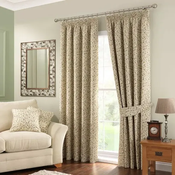 Pencil Pleat Curtains with Embroidery - Green