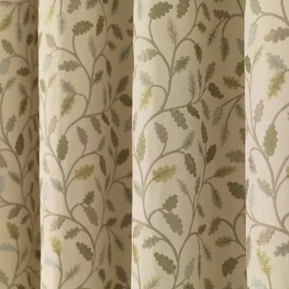 Pencil Pleat Curtains with Embroidery - Green