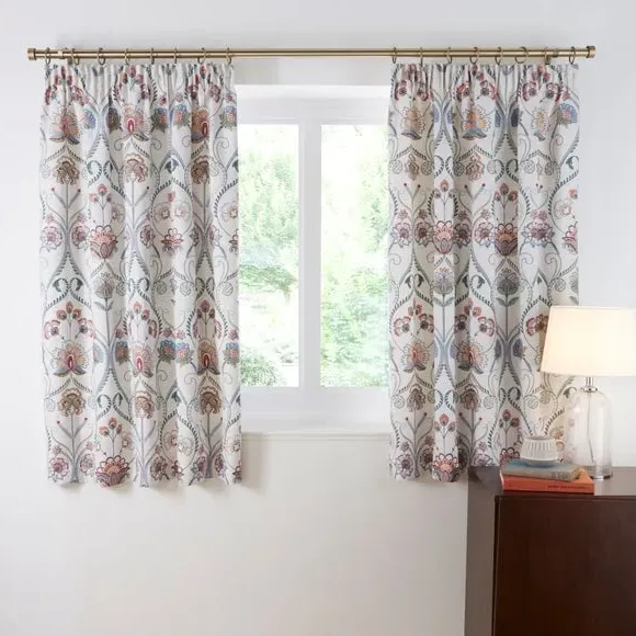 Pencil Pleat Curtains with Embroidery - Natural