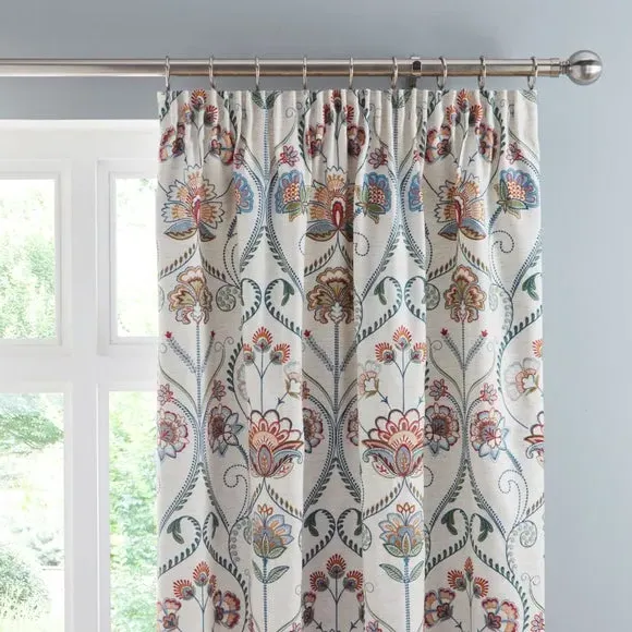 Pencil Pleat Curtains with Embroidery - Natural image