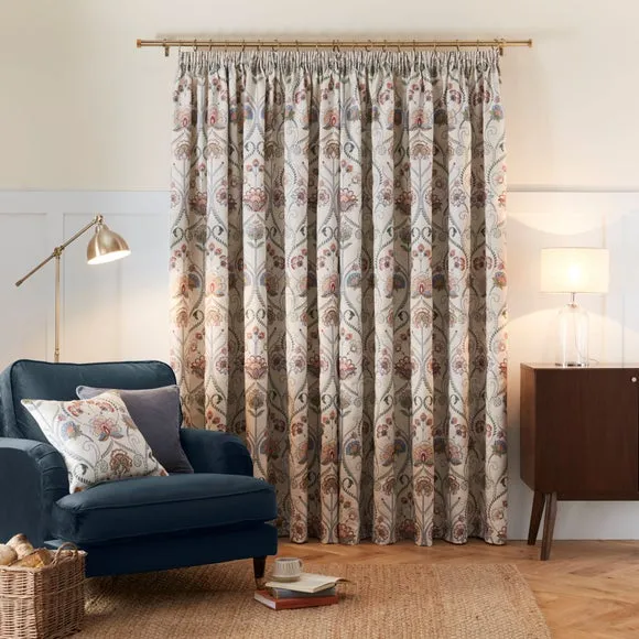 Pencil Pleat Curtains with Embroidery - Natural