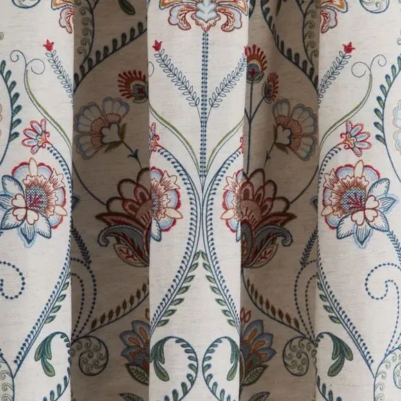 Pencil Pleat Curtains with Embroidery - Natural