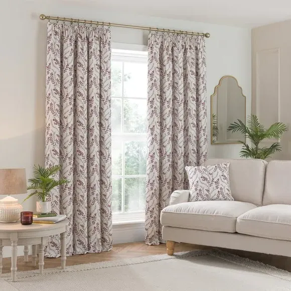Pencil Pleat Curtains with Embroidery - Red