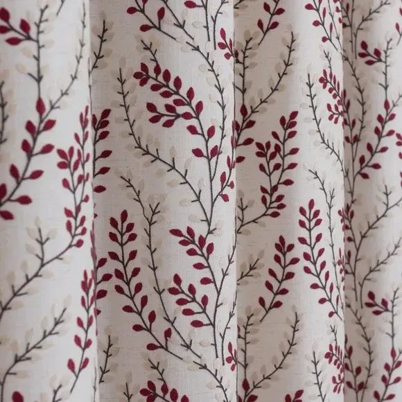 Pencil Pleat Curtains with Embroidery - Red