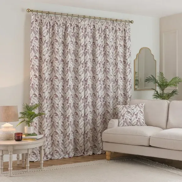 Pencil Pleat Curtains with Embroidery - Red