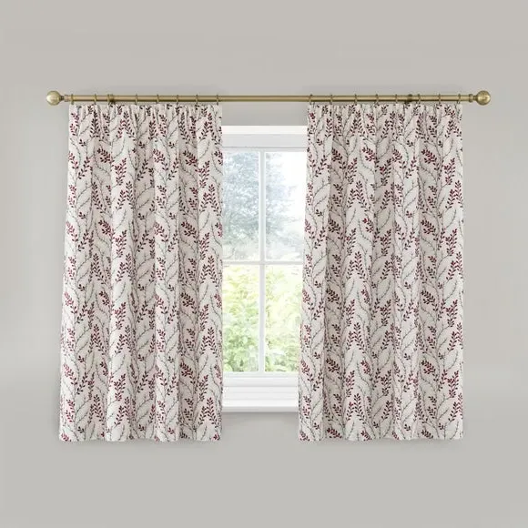 Pencil Pleat Curtains with Embroidery - Red