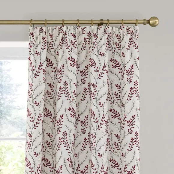 Pencil Pleat Curtains with Embroidery - Red