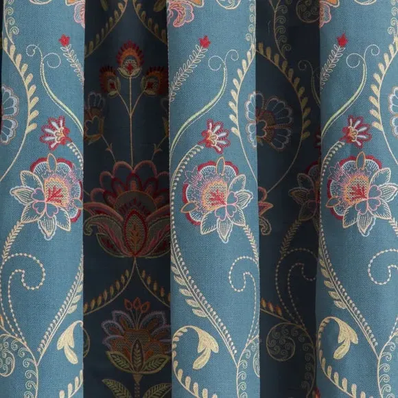 Pencil Pleat Curtains with Embroidery - Teal