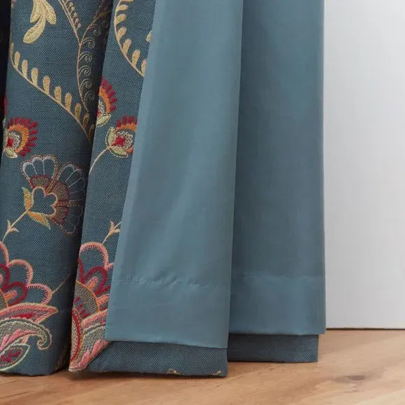Pencil Pleat Curtains with Embroidery - Teal