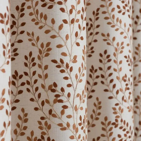 Pencil Pleat Curtains with Embroidery - Terracotta