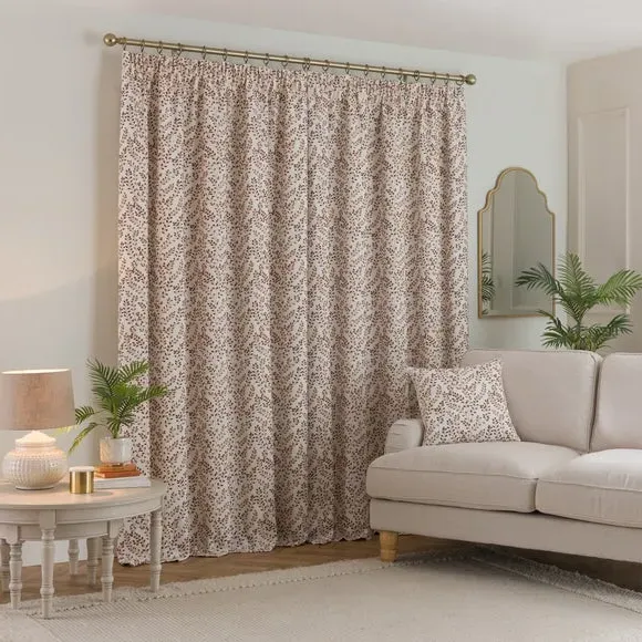 Pencil Pleat Curtains with Embroidery - Terracotta