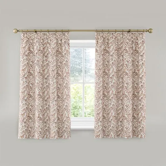 Pencil Pleat Curtains with Embroidery - Terracotta
