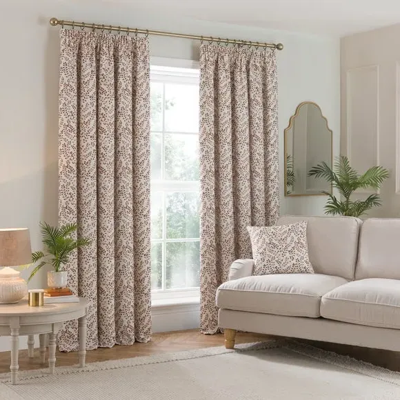 Pencil Pleat Curtains with Embroidery - Terracotta