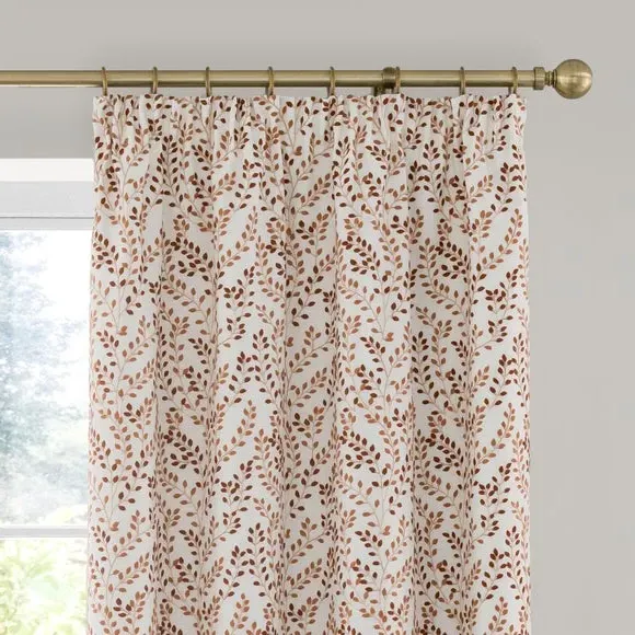 Pencil Pleat Curtains with Embroidery - Terracotta