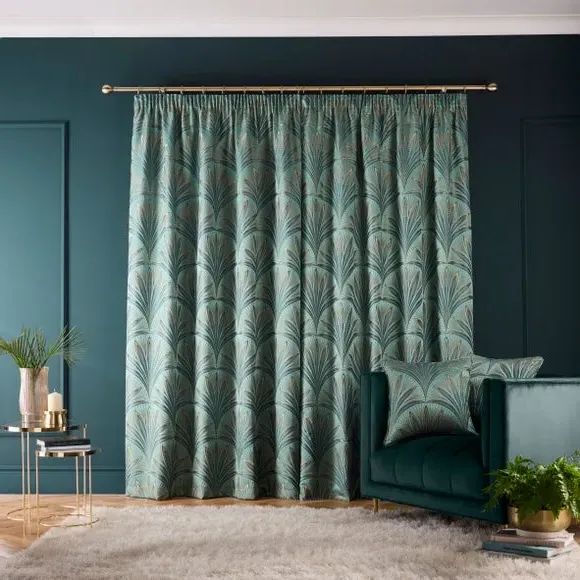 Pencil Pleat Curtains with Fan Design - Green