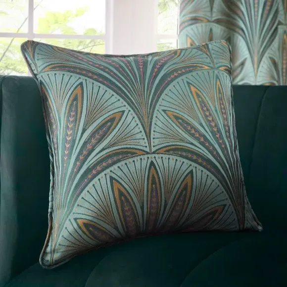 Pencil Pleat Curtains with Fan Design - Green