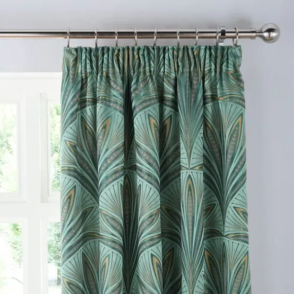 Pencil Pleat Curtains with Fan Design - Green image
