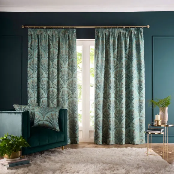 Pencil Pleat Curtains with Fan Design - Green