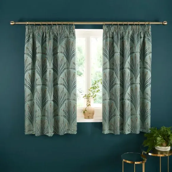 Pencil Pleat Curtains with Fan Design - Green