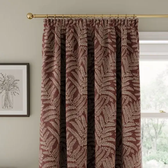 Pencil Pleat Curtains with Fern Pattern - Clay image