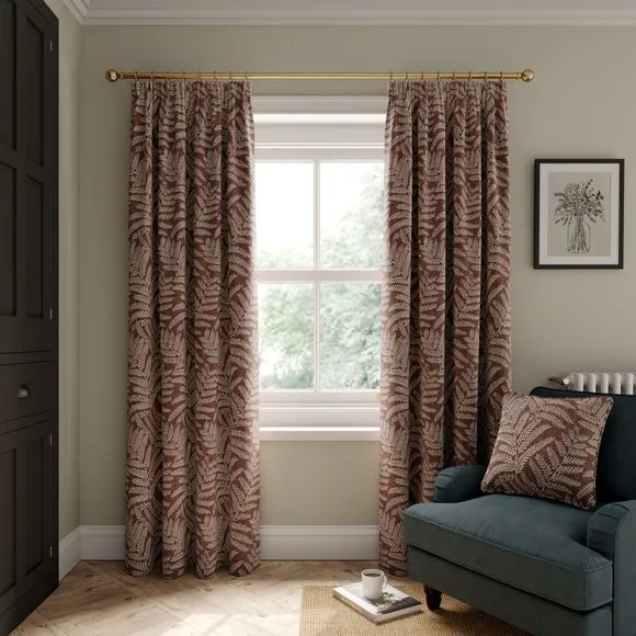 Pencil Pleat Curtains with Fern Pattern - Clay