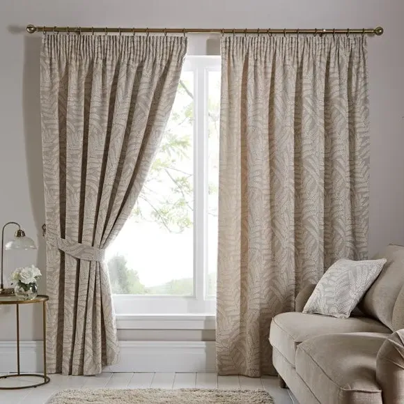 Pencil Pleat Curtains with Fern Pattern - Natural