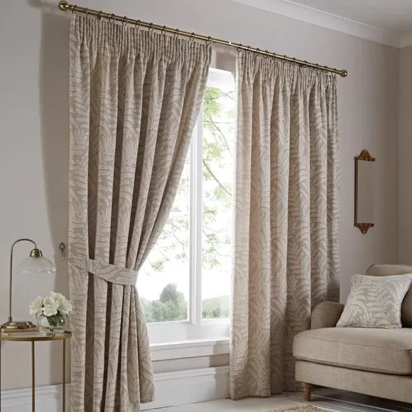 Pencil Pleat Curtains with Fern Pattern - Natural