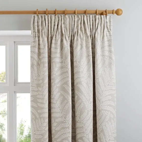 Pencil Pleat Curtains with Fern Pattern - Natural