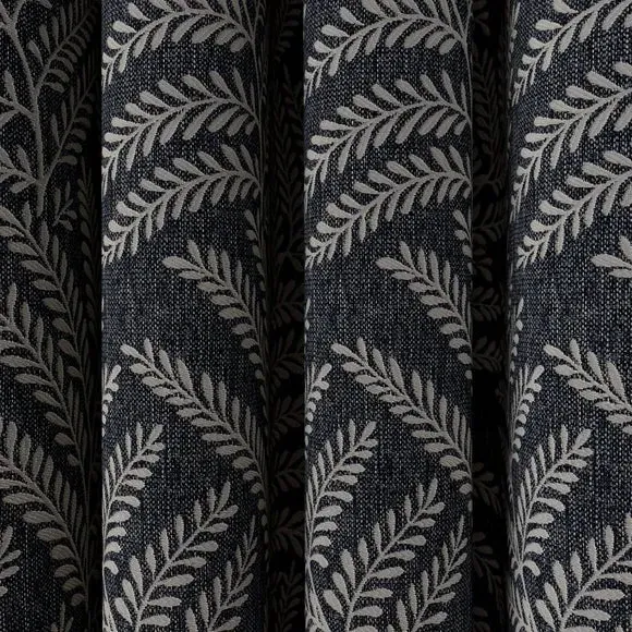 Pencil Pleat Curtains with Fern Pattern - Navy