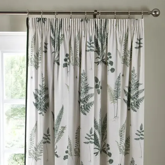 Pencil Pleat Curtains with Fern Print - Green, Cotton image