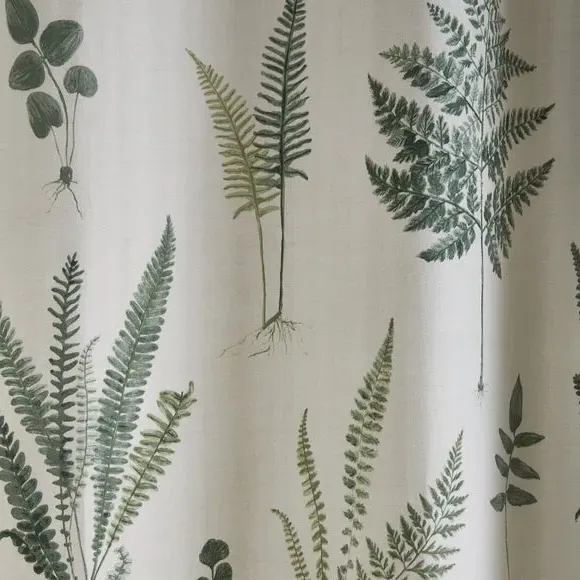 Pencil Pleat Curtains with Fern Print - Green, Cotton