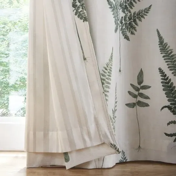 Pencil Pleat Curtains with Fern Print - Green, Cotton