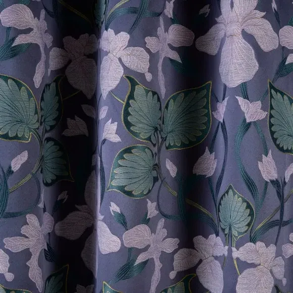 Pencil Pleat Curtains with Floral Design - Navy