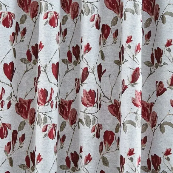 Pencil Pleat Curtains with Floral Design - Red