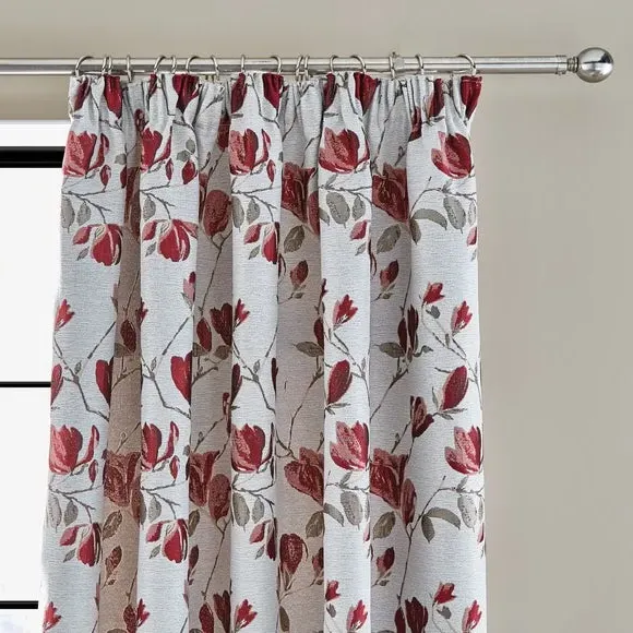 Pencil Pleat Curtains with Floral Design - Red image