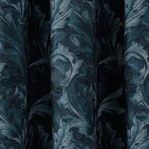 Pencil Pleat Curtains with Floral Design - Teal