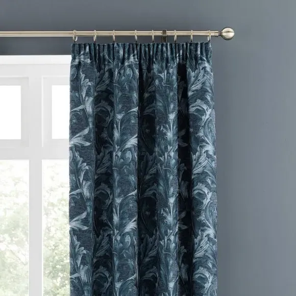 Pencil Pleat Curtains with Floral Design - Teal image