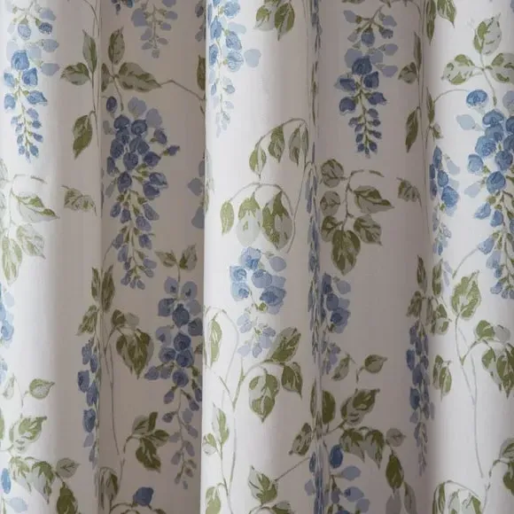 Pencil Pleat Curtains with Floral Print - Blue