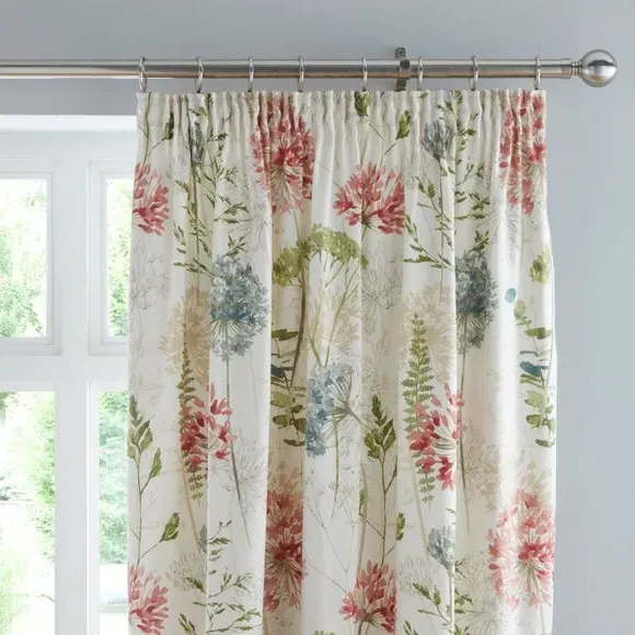 Pencil Pleat Curtains with Floral Print - Natural image
