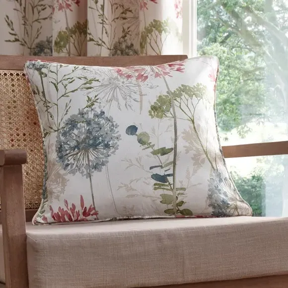 Pencil Pleat Curtains with Floral Print - Natural