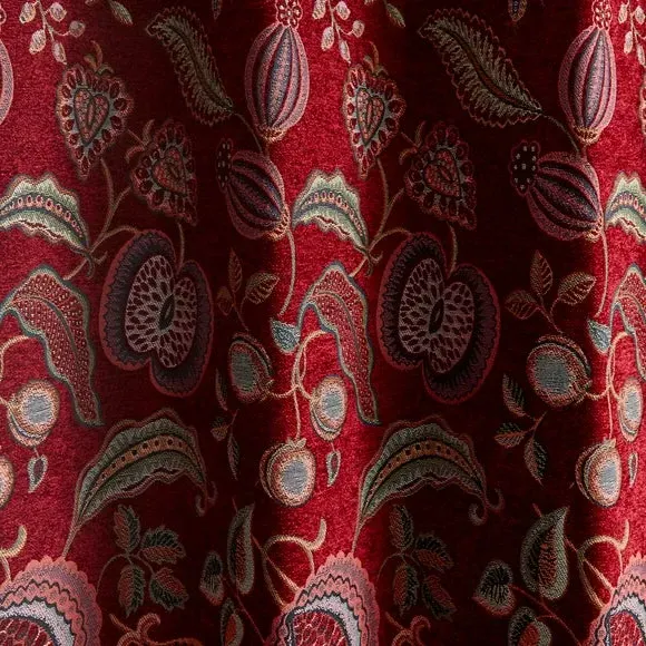Pencil Pleat Curtains with Floral Print - Red