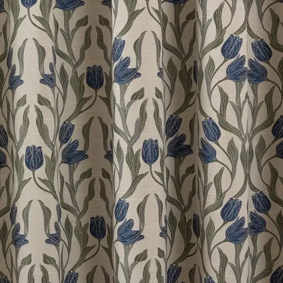 Pencil Pleat Curtains with Jacquard - Blue