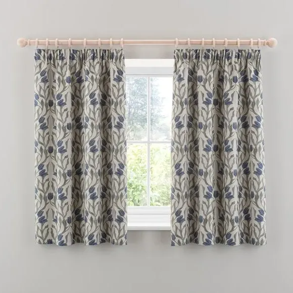 Pencil Pleat Curtains with Jacquard - Blue