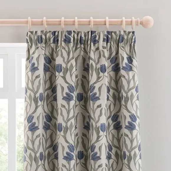 Pencil Pleat Curtains with Jacquard - Blue image