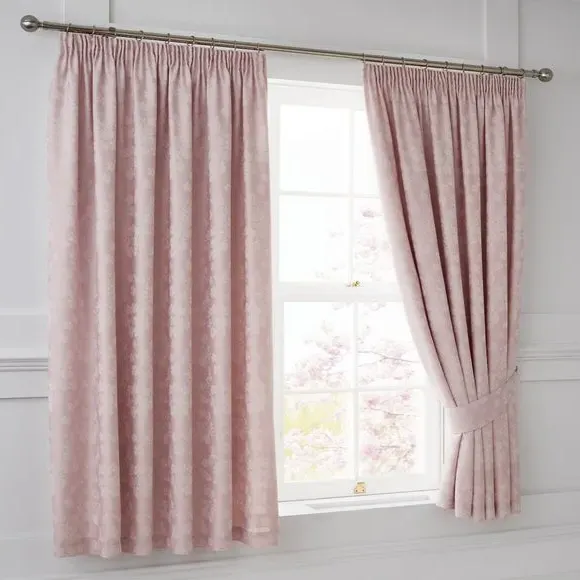 Pencil Pleat Curtains with Jacquard - Blush