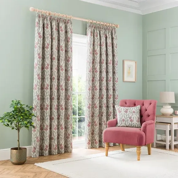 Pencil Pleat Curtains with Jacquard - Blush